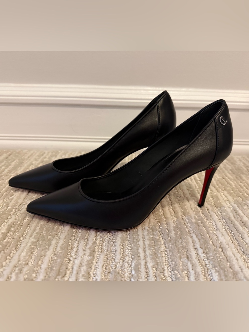NEW Christian Louboutin Sporty Kate 85mm Black Nappa Leather Pumps Sz 37 / 7